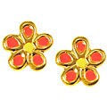 14k Yellow Gold Pink Enamel Flower Earrings