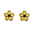14k Yellow Gold Orange Enamel Flower Earrings