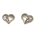 14k White Gold Satin Diamond-cut Heart Earrings
