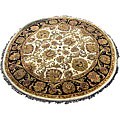 Indo Mahal Ivory/ Black Wool/ Cotton Rug (8' Round)
