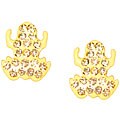 14k Gold Pale Yellow Crystal Frog Earrings