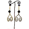 Brass Dark Bead and Symmetrical Swirls #2 Earrings (Kenya)