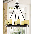 Mahogany Wood/ Yellow Shade 8-light Chandelier