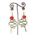 Brass Red Bead and Curvy Tail Earrings (Kenya)
