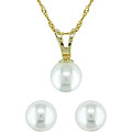 14k Gold Freshwater Pearl Necklace and Earrings Set (5-5.5 mm)