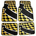 Yellow Checkered Flag Front and Rear Carpet Car Floor Mats