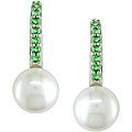14k White Gold Tzavorite and Freshwater Pearl Earrings (8-8.5 mm)