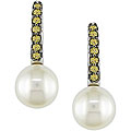 14k White Gold Yellow Sapphire and FW Pearl Earrings