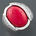 Sterling Silver Red Coral and Cubic Zirconia Ring (Thailand)