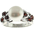 Sterling Silver Freshwater Pearl and Garnet Ring (8-9 mm) (Size 7)