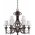 Bronze 9-light Chandelier with White Silk Shades