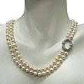 14k Gold Freshwater Pearl Double-row Necklace (6.5-7 mm)