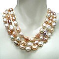 14k Gold Freshwater Pearl Multi-colored Bead Necklace (11-12 mm)