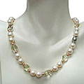14k Gold Freshwater Pearl and Lemon Quartz Necklace (10-10.5 mm)