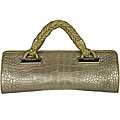 Versace Green Nappa Stamped Croco Design Large Handbag