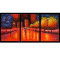 Original Hand-Painted 'Raining Night' Canvas Art (set of 3)