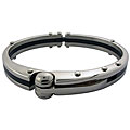 Stainless Steel and Black Rubber Bangle Bracelet