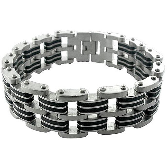 Stainless Steel and Rubber Men's Link Bracelet