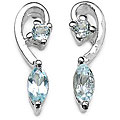 Silver Marquise- and Round-cut Genuine Blue Topaz Earrings