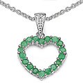 Sterling Silver Genuine Emerald and Diamond Heart Necklace