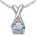 Sterling Silver Oval Blue and White Topaz Necklace