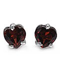 Sterling Silver Garnet Heart Stud Earrings