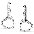 Silver 1/4ct TDW Diamond Heart Charm Hoop Earrings