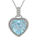 Silver Diamond and Sky Blue Topaz Heart Necklace