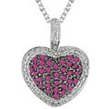 Sterling Silver Created Ruby and 1/8ct TDW Diamond Heart Necklace