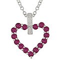 Sterling Silver Diamond and Created Ruby Heart Necklace