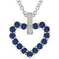 Sterling Silver Diamond and Created Sapphire Heart Necklace