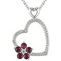 Sterling Silver 1/10ct TDW Diamond/ Created Ruby Heart Necklace