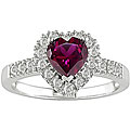 Sterling Silver Created Ruby and 1/10ct TDW Diamond Heart Ring