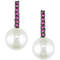14k Gold Pink Sapphire Cultured Pearl Earrings (8-9 mm)