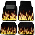 Black with Orange Flames Car and Truck Floor Mat Set