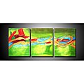 'Grazing Green' Hand-painted 3-piece Canvas Art