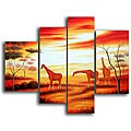 'Glowing Giraffes' Hand-painted 4-piece Canvas Art