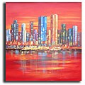 Hand-painted 'Sunset City' Canvas Art