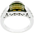 Silvertone Smokey CZ Filigree Ring