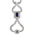 18k Gold 2 7/8ct TDW GGL Certified Diamond/ Sapphire Necklace (I, VS2)