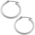 14k White Gold 2x20-mm Diamond-cut Hoop Earrings