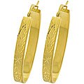 14k Yellow Gold Diamond-cut Oval Hoop Earrings