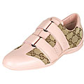 Gucci Women's Pink Leather and Sand GG Fabric Sneakers (Size 5.5)