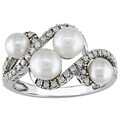 14k Gold 1/4ct TDW Diamond and FW Pearl Ring (4-6 mm)
