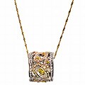 Tri-tone Gold/ Rhodium Overlay CZ Vintage Band-style Pendant