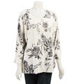 Red Women's Plus Size Rose-print 3/4-sleeve Crewneck Cardigan