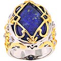 Palladium-plated Silver Lapis and White Sapphire Ring