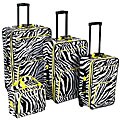 Rockland Deluxe Zebra/ Lime 4-piece Luggage Set