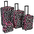 Rockland Deluxe Giraffe/ Pink 4-piece Luggage Set