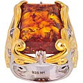 Michael Valitutti Palladium Silver Baltic Amber and Sapphire Ring